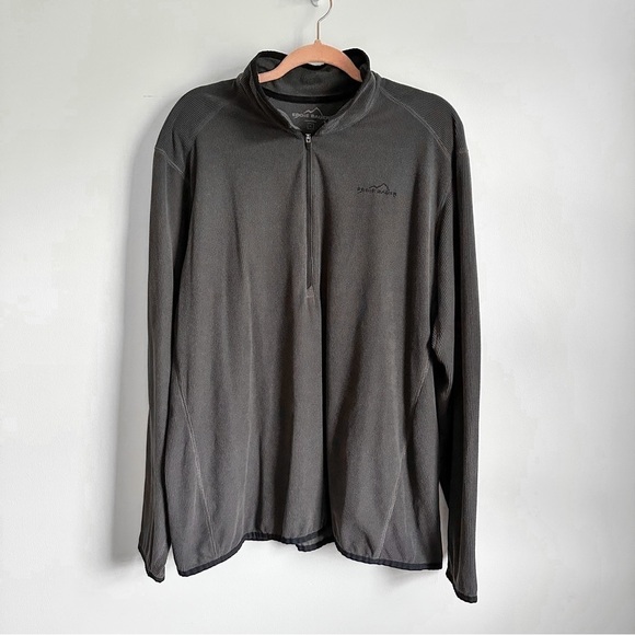 Eddie Bauer Gray Waffle Knit 3/4 Zip Long Sleeve Pullover Shirt sz XL - Picture 1 of 6